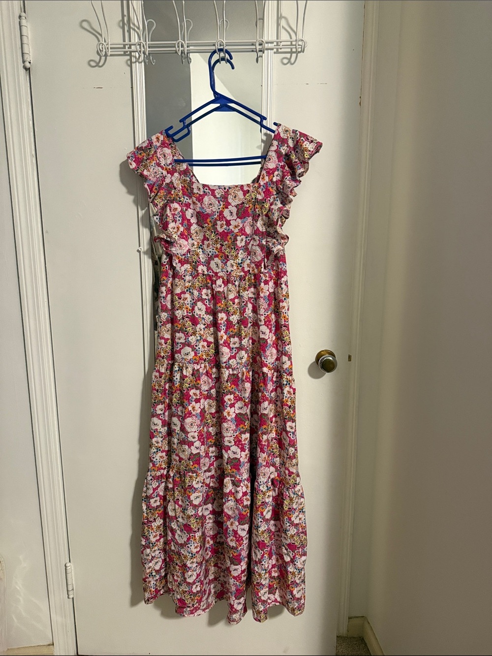SHEIN Pink Floral Ruffle Sleeve Maxi Dress